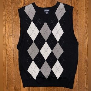 Black and Grey Argyle Sweater Vest